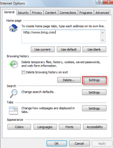 Browsing history settings in IE9