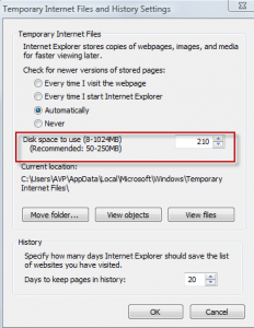 Changing the cache size in IE9