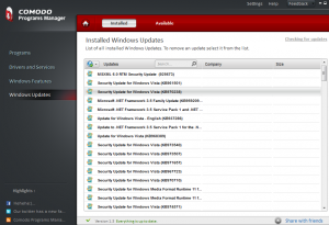 Windows Updates in Comodo Programs Manager