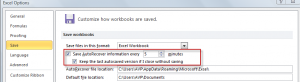 Excel AutoRecovery settings