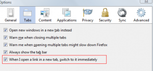 Switch to new tab automatically when using Firefox