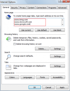 Setting multiple websites as home pages in IE9