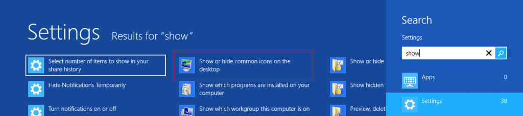 Show or hide common desktop icons in Windows 8