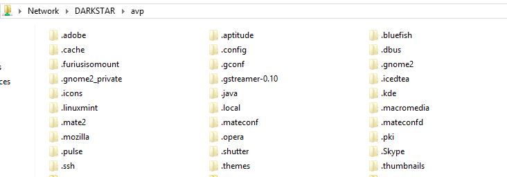 List of Linux Mint/Ubuntu shared folders when accessed through Windows