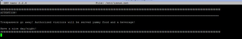 Editing the banner file for ssh logins