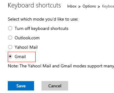 Gmail style keyboard shortcuts in Outlook.com