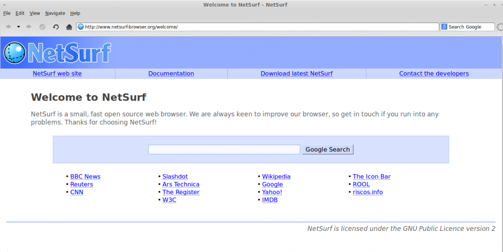 Netsurf home page