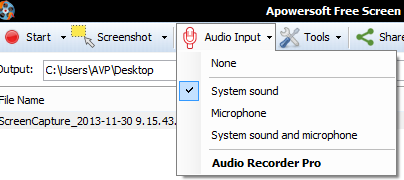 Audio settings for Apowersoft Free Screen Recorder