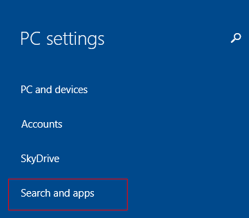 Search and apps settings in Windows 8.1