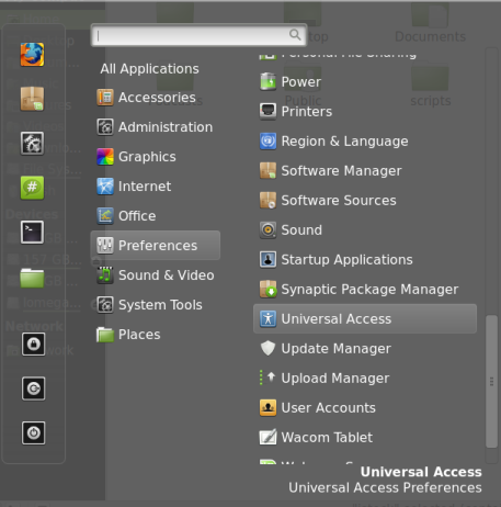 universal access settings in Linux Mint