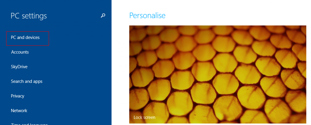 PC and devices settings in Windows 8.1
