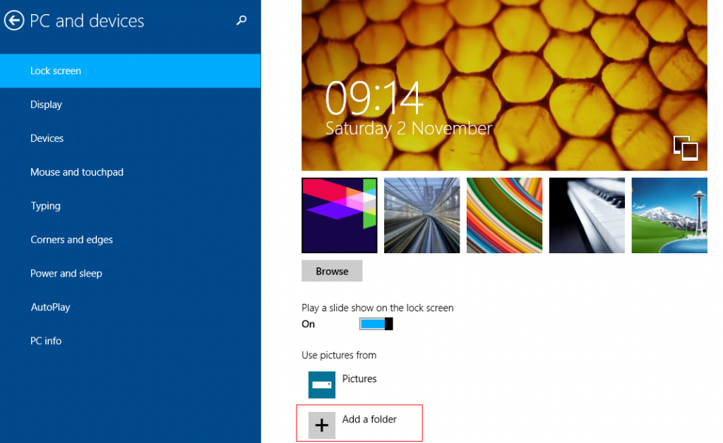 Add a custom folder for slideshow in Windows 8.1