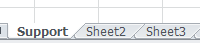 Workbook B containing "Support" worksheet