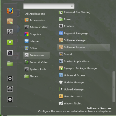 Accessing Software Sources settings in Linux Mint 15