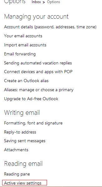 active view settings in outlook.com