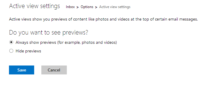 enabling or disabling content preview in outlook.com