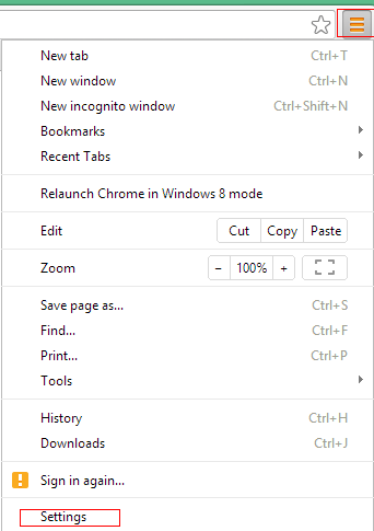 Settings in Google Chrome