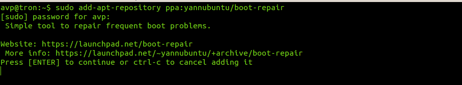 installing boot-repair tool in Ubuntu