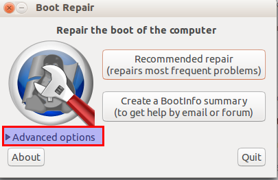 Choose Advanced options for boot-loader 