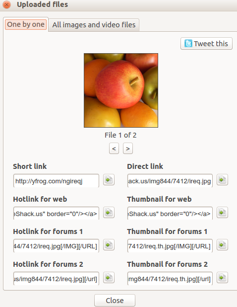 generated links for uploaded image files via imageshack uploader 