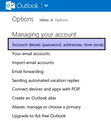 accessing account related info in outlook.com