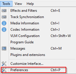 Choosing Preferences in VLC player