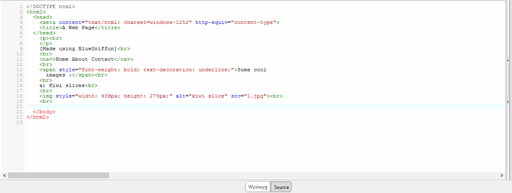 Editing source code for web pages in BlueGriffon