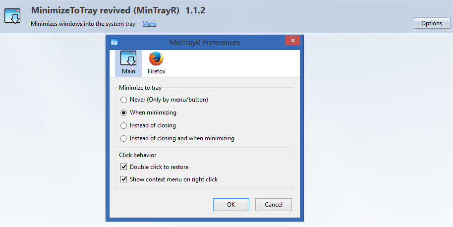 MinimizeToTray revived options