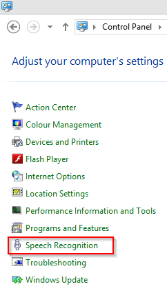 Accessing Speech Recognition feature in Windows