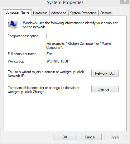 System properties in Windows