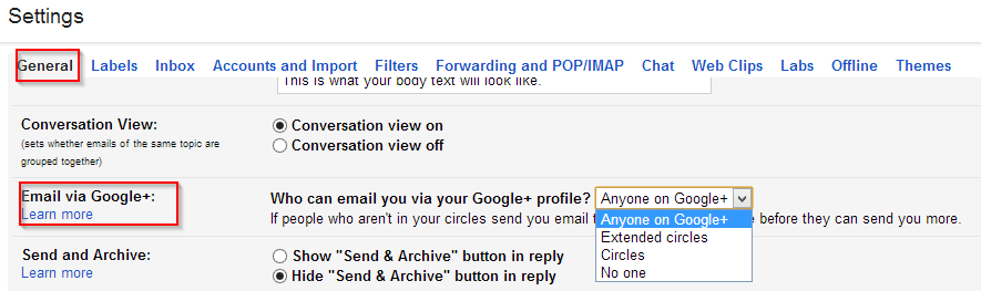 Change Google+ email settings 