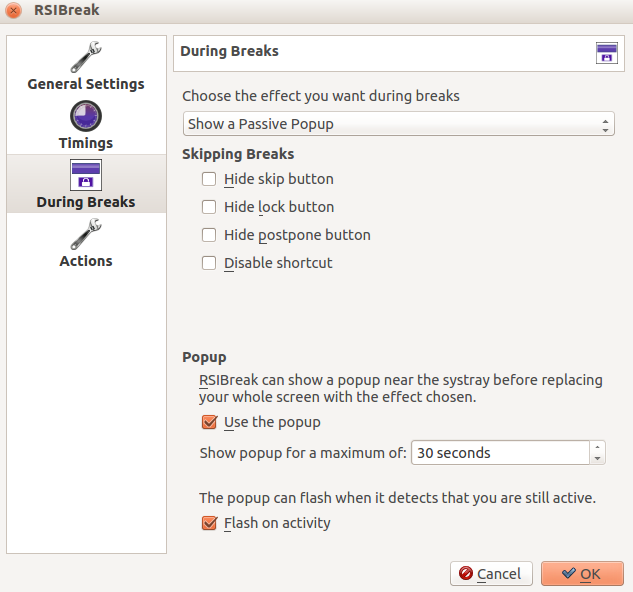 Selecting during break settings in RSIBreak