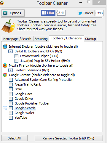 removing toolbars using toolbar cleaner