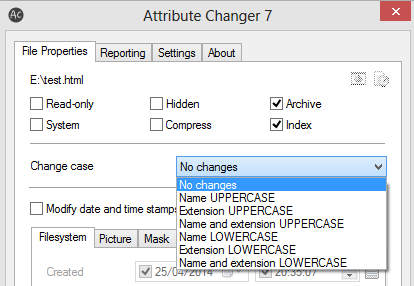 changing file name and extension between uppercase and lowecase using attribute changer