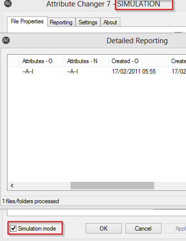 simulation mode selected in attribute changer