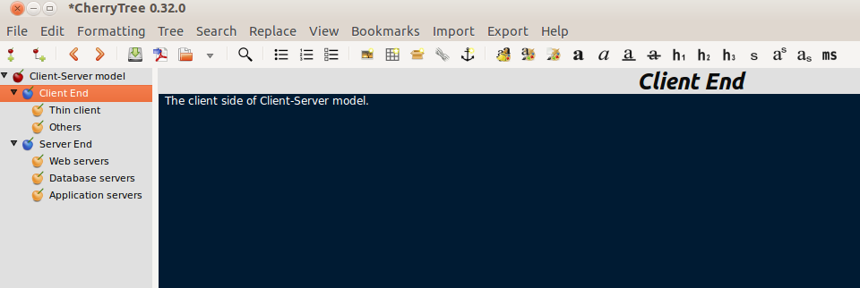 Structured representation using nodes in Cherrytree