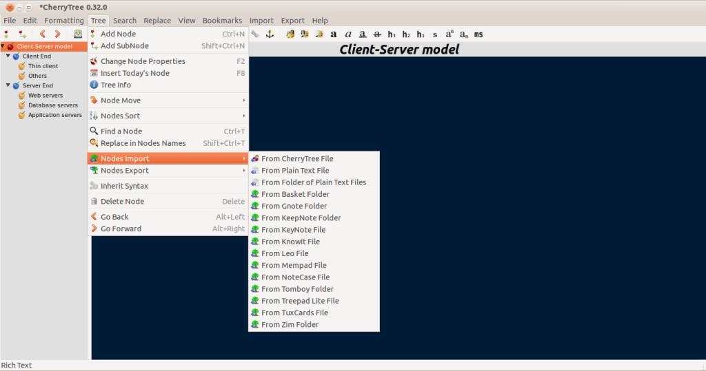 Importing nodes in Cherrytree