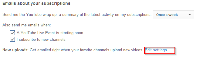 Changing upload notifications about subscribed YouTube channels