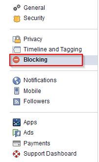 Blocking settings in Facebook