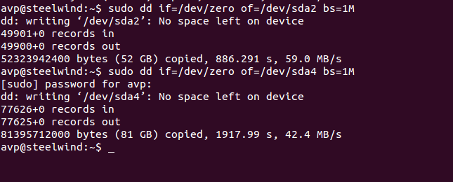 using the dd command to erase disk partitions