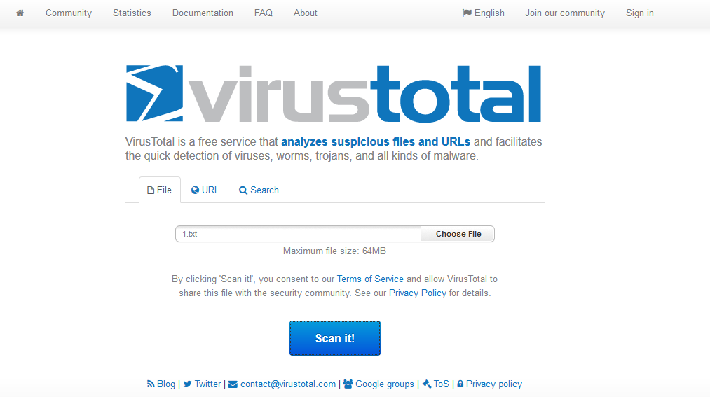 choosing file to scan in virustotal