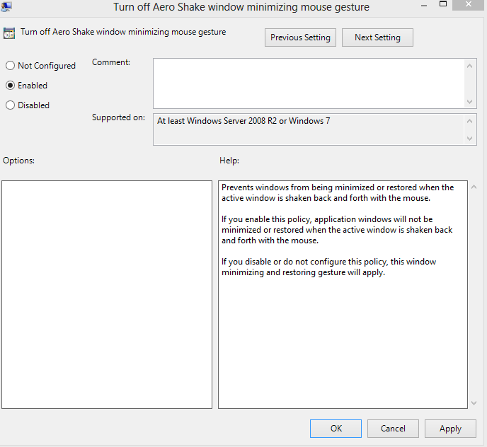 Turn off aero shake in Windows 8