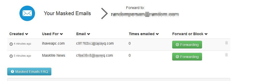 List of masked emails in use 