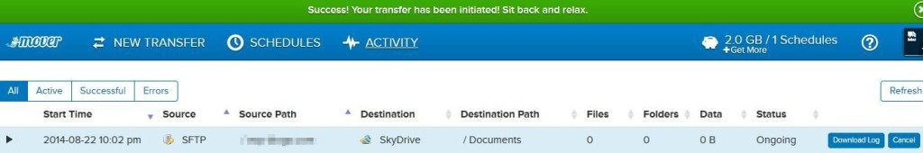 Transfers in progress in mover.io