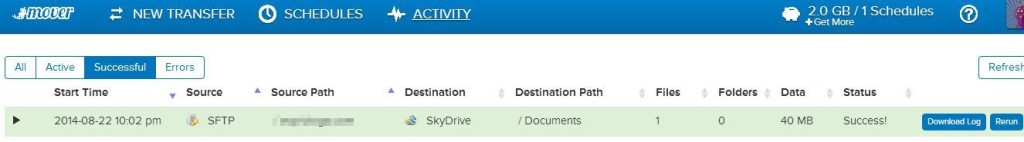 Successfully completed transfer in mover.io