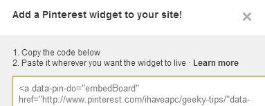 Widget code for Pinterest board