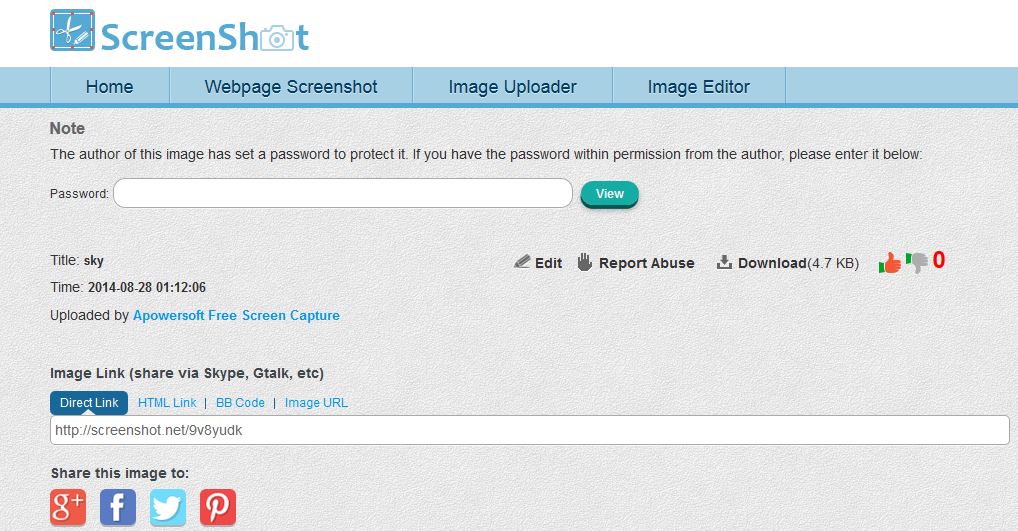 sharing and viewing stored screenshots online in screenshot.net