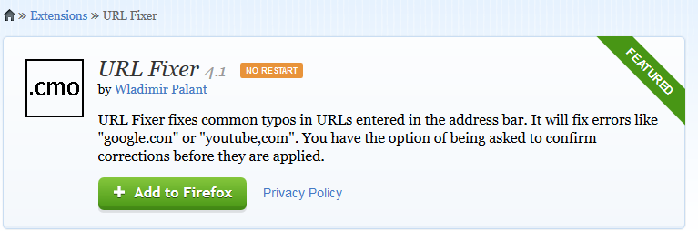 URL Fixer add-on page