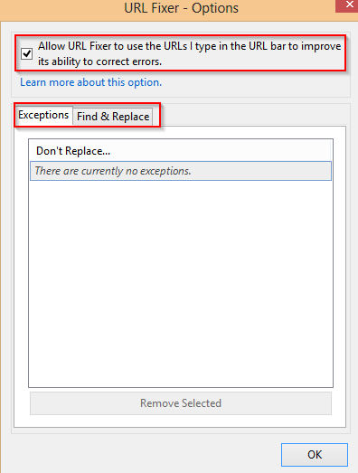 URL Fixer options