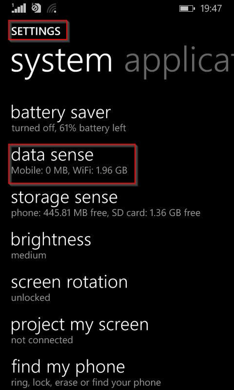 system settings in Windows 8.1 phone